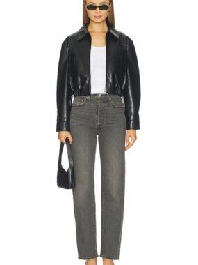 Levis Premium Ribcage Full Length Straight Leg Jeans Black Denim